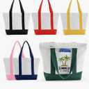 Mini Canvas Tote Bag with Pockets, 12oz Cotton Small Tote Bag with Zipper Reusable Grocery Shopping Bags for DIY, 6 Pieces
