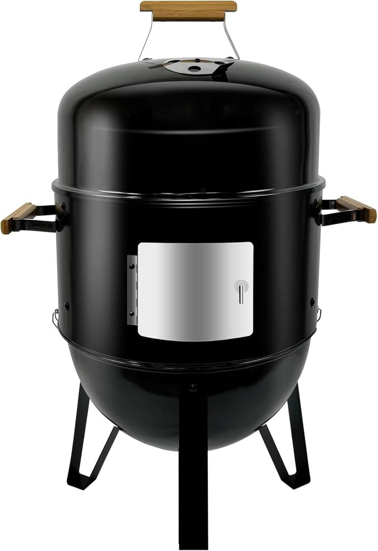 17 Inch Full enameled Multi -purpose Smoke BBQ Table-top barbecue grill Adjustable Temperature Vertical Heavy Duty Firepit and Pizza oven in yard double cooking area (Without Cover)