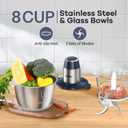 GANIZA Food Processors, Electric Chopper with Meat Grinder & Veggie Chopper - 2 Bowls with Powerful Copper Motor - Includes 2 Sets of Bi-Level Blades for Baby Food/Meat (Blue, 8 Cup+8 Cup)