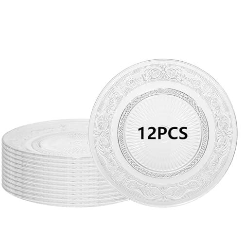 PYVYLO 11 Pack Crystal Glass Salad Plates,7 Inch Round Glass Dessert Plate,Small Dinner Snack Cake Plates for Kitchen
