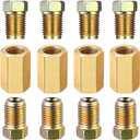 Frienda 3/16 Brake Line Fitting, 12 Pieces 3/8 Inch-24 Threads Brass Brake Line Union Assortment for 3/16 Inch Tube Standard Car Accessories (4 Unions, 8 Nuts)