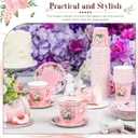 Nuogo 200 Pcs Floral Paper Tea Cups and Saucers 7 oz Disposable Paper Teacups with Handle and Plates for Tea Party Decoration Wedding Birthday Baby Shower Bridal Mother's Day, Serve 100(Pink)