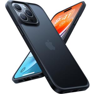 TORRAS Shockproof for iPhone 15 Pro Case 6.1", 12FT Military Grade Drop Tested, Anti-Fingerprint Anti-Scratch Semi-Clear Back with Silicone Slim Thin Protective Phone Case for 15 Pro, Black