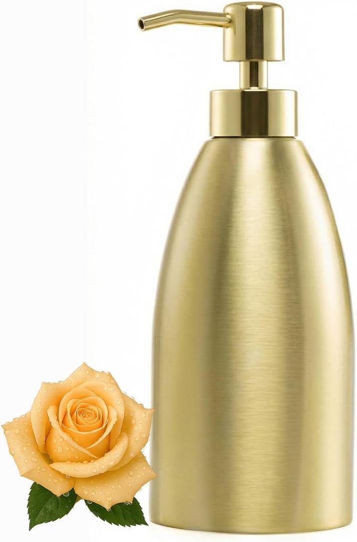 304 Stainless Steel Soap Dispenser 16oz Rust-Proof Liquid Soap Pump Bottle for Kitchen or Bathroom Countertop Hand Dish Lotion Leak-Proof (Matte Gold)