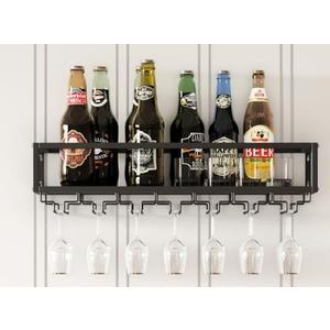 MAIKAILUN Wall Mounted Wine Rack Black with Glass Holder 30in Metal Bottle Holder Hanging Multi-Functional Wine Storage Display Rack for Home Bar Dining Room Kitchen (Black, 1-Tier)