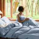 Bedsure Cooling Duvet Cover Queen Size, Cotton & Viscose Derived from Bamboo Duvet Cover Set, PureWoven Ultra-Soft, Breathable & Lightweight Home Bedding for All Seasons (Light Blue,90"x90")