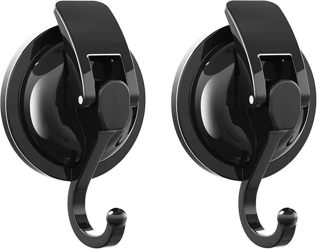 Heavy Duty Vacuum Suction Cup Hooks, Matte Black Plated Polished Super Suction for Kitchen Bathroom, 2 Pack, Black