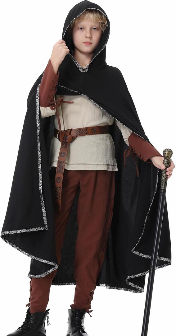 Ezuwail Boys Renaissance Costumes Outfit Kids Medieval Viking Costume Sets for Halloween, Ren Fair (140, Beige)