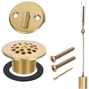 PRIMSOPH Trip Lever Overflow Faceplate Tub Drain Trim Kit with Linkage Conversion Kit Assembly Universal Fine Coarse Thread Replacement Brushed Gold