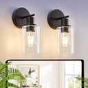 DLLT Wall Sconces Set of Two: Modern Bathroom Vanity Light Fixtures - Matte Black Vanity Lights with Clear Glass Shade - Farmhouse Wall Lamp for Bedroom Living Room Mirror Hallway Kitchen
