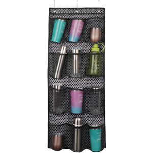 Water Bottle Organizer over the Door Cup Holder with 12 Large Pockets and Reinforced Bottom Tumbler Organizer Clear Mesh Cup Storage for Kitchen Pantry Cabinet Door Wall 41"17"