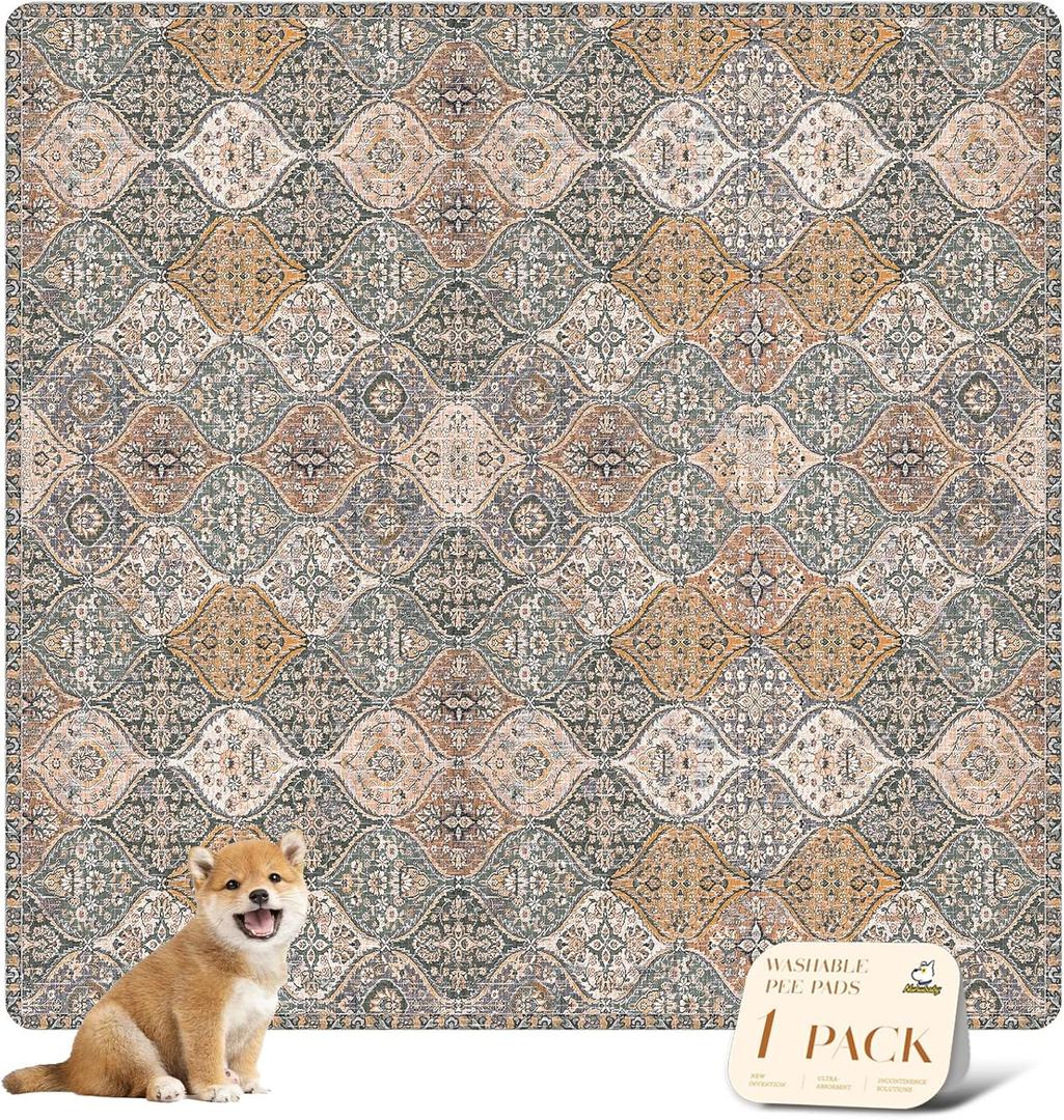 nunubaby Washable Pee Pads for Dogs, Stylish, Non-Slip and Leak-Proof Pee Pads. Reusable Potty Pads for Dogs for Crates and Floors (Brown/Multi, 72" x72" )