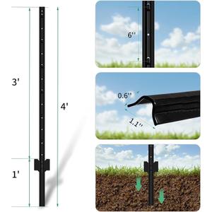 FOREHOGAR Fence Posts 48 Inch Black Metal T Post for Wire Fence, Steel U Post Fence for Lawn Garden Yard Chain Link Fence Poles Outdoor Easy to Carry | No-Dig