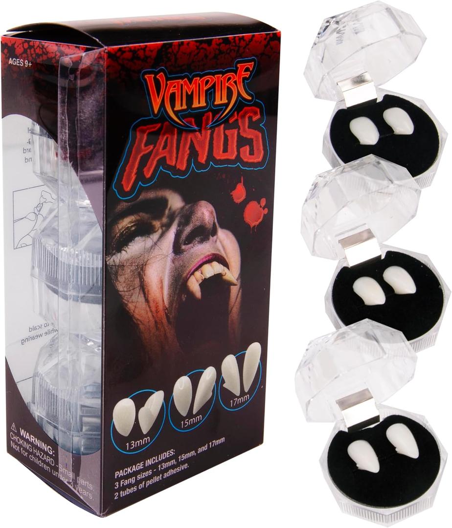 Set of 3 Realistic Vampire Fangs Teeth - Fake Vampire Fang for Adults & Kids - Scarecrow Demon Werewolf Dracula Halloween Costume Cosplay Apparel Fangs - Retractable Wolf Fake Sharp Teeth Accessories