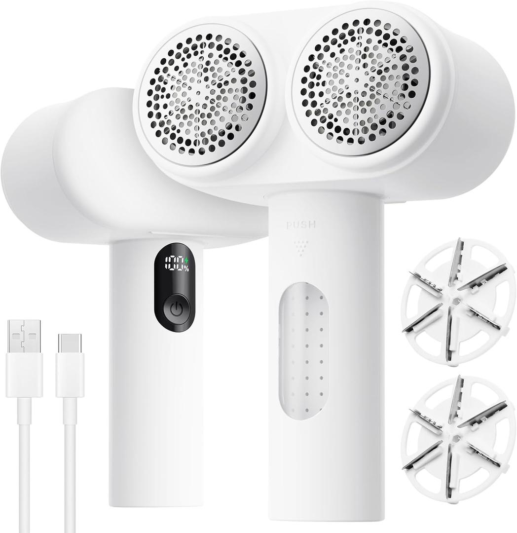 Mosthink Fabric Shaver, 2-In-1 Electric Lint Shaver & Brush, Dual-Head Lint Remover for Clothes Couch Furniture | 3-Speed Fuzz & Pilling Remover | Sweater Shaver with LED Display | Type-C Rechargeable