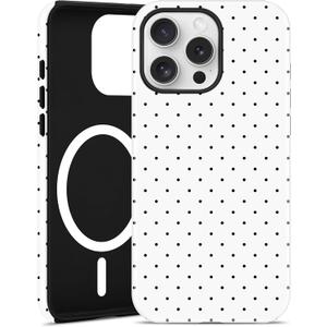 Jusy Compatible with MagSafe Polka Dot Case for iPhone 15 Pro, Cute Aesthetic Polka Dots Magnetic Phone Case, Soft TPU and Hard PC Protective Phone Cover for Women Girls (Matte) - White