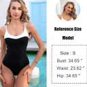 Womens One Piece Swimsuit Ribbed Slimming Bathing Suit Lace Up Back Swimwear with Adjustable Straps (Small, Black and White)