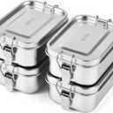 4 PCS Stainless Steel Bento Box 550ml, Metal Lunch Box Food Containers, Steel Lunch Container for Home, Work, Camping