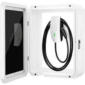 EV Charger Outdoor Enclosure, Charger Station Box for Tesla Wall Charger, Cable Cord Holder Lock Box, Heavy Duty Outdoor Charging Case, White