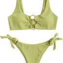 ZAFUL Women's Ribbed O-Ring String Bikini Swimsuit Cheeky Thong Swimwear Two Pieces Bathing Suit (Medium, 34_grass Green)