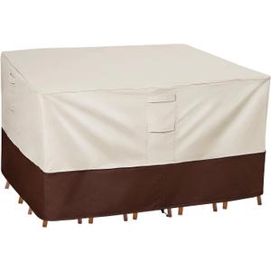 Vailge Waterproof Patio Furniture Set Cover with Padded Handles, Patio/Outdoor Table Cover, Patio/Outdoor Dining Square Table Chairs Cover(Large,Beige & Brown)