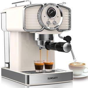 Espresso Machine 20 Bar, Professional Espresso Maker with Milk Frother Steamer Wand, Espresso Coffee Machine Off-white, Cappuccino & Latte Machine for Home, Retro, 1.8L Removable Water Tank