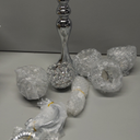 Silver 5 Arms 22.5 Inch Crystal Exquisite Candle Holder with Pendant, Elegant Table Decoration Home Decor for Restaurant Party Birthday Wedding Date, 1 Pack