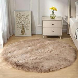 Goolela Beige Round Rug 4ft Fluffy Sheepskin Faux Fur Rug for Bedroom Bedside Living Room Fuzzy Furry Circle Carpet
