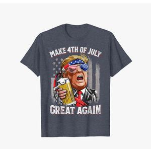 Trump Make 4th of July Great Again Men Drinking Beer Funny T-Shirt, XL