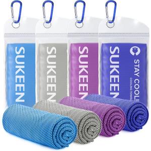Sukeen 4 Pack Cooling Towel (40"x12"),Ice Towel,Soft Breathable Chilly Towel,Microfiber Towel for Yoga,Sport,Running,Gym,Workout,Camping,Fitness,Workout & More Activities (Blue/Grey/Purple/Dark Blue)