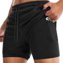 Aolesy Men's Gym Shorts with Liner 5/7 Lightweight Running Shorts Mesh Workout Athletic Shorts with 5 Pockets (Black, L)