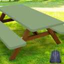 Smiry Picnic Table Cover with Bench Covers, Waterproof Elastic Fitted Polyester Tablecloths for 6 Ft Rectangle Tables, Washable Windproof Tablecloth for Outdoor, Camping (Sage Green, 30x72 Inches)