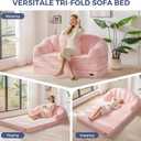 MAXYOYO Folding Sofa Bed, 2 in 1 Convertible Sofa to Lounger Comfy Loveseat Bean Bag Chair for Adults, Floor Sleeper Couch with Handle, Faux Fur Couch Bed for Living Room Bedroom, Pink, Loveseat