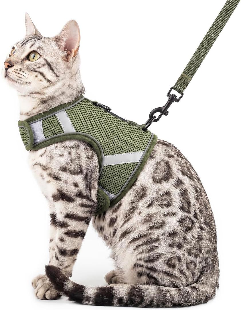 pangdi Cat Harness and Leash Set, No Over-the-Head Cat Vest, Dark Green, M