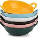 SOUJOY Set of 6 Ceramic Soup Bowl, 20oz Individual Salad Bowls with Handles, Irregular Shape Colorful Cereal Bowl for Soup, Pasta, Ice Cream, Fruits, Dessert, Appetizer, Rice, Matte Glazed