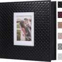 RECUTMS Self Adhesive Photo Album, Large PU Leather Scrapbook Album with Cover Window, 60 Pages DIY Picture Album Holds 3x5 4x6 5x7 8x10 Photos for Family, Wedding, Travel & Memory Book Black (13.6x13.2 inch black pages)