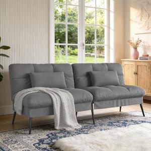 COMHOMA 72Futon Sofa Bed,Modern Convertible Sleeper Sofa, Fabric Futon Couch with Multi-Position Backrest for Living Room Furniture (Grey)