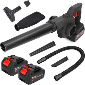 Leaf Blower Cordless 24V with 2 Batteries & Charger, Handheld Electric Leaf Vacuum, Powerful Lightweight Blower for Lawn Care, Patio, Deck, Garage, Dust, Snow Removal, and Outdoor Cleaning (Black)