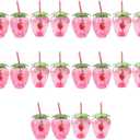 HOMSFOU 20 Pcs 17 Oz Strawberry Cup Strawberry Water Drinking Cup with Straw Strawberry Tumbler Drinking Bottles Mug for Hawaiian Summer Party