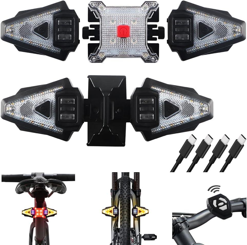 5 PCS Bike Tail Light with Turn Signals, Split USB Rechargeable Bike Turn Signal Front and Back, Wireless Remote Control Bicycle Turn Signals with Flash Warning Light and Red Tail Light for Bicycle