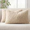 EMEMA Pack of 2 Teddy Faux Fur Throw Pillow Covers 12x20 Inch Soft Fuzzy Sherpa Sheepskin Decorative Cushion Cases Cozy Boucle Fleece for Couch Bed Boho Living Room Decor Neutral Oatmeal