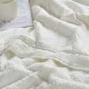 JOOJA Knit Throw for Couch Bed Soft Blanket Muslin Cotton Reversible for Couch Muslin Blanket for Adults Cream White 50"x70"