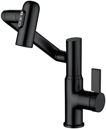 Lefton Rotatable Bathroom Faucet with Temperature Display in Fahrenheit (Batteries-Free), 3 Water Outlet Modes, Matte Black, BF2204-3