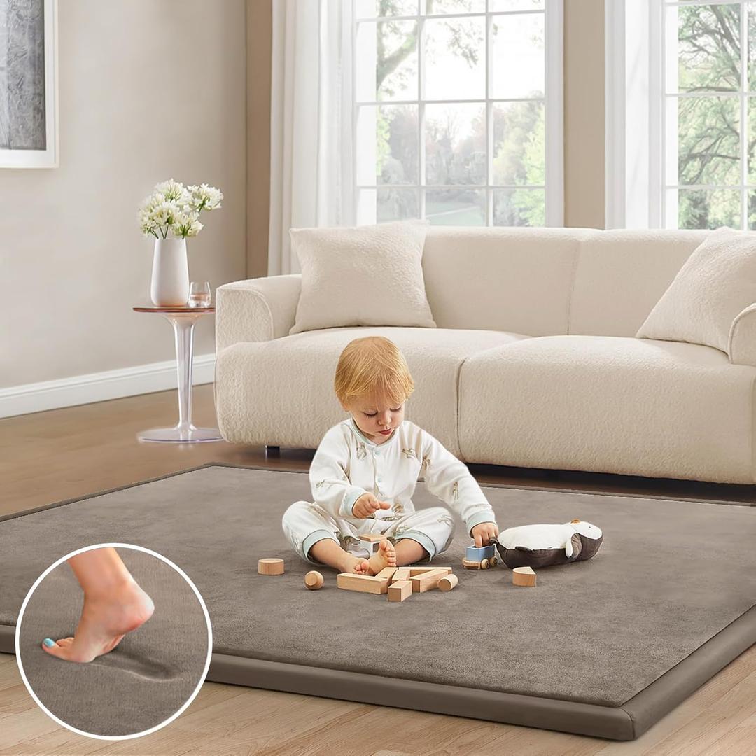 Baby Play Mat for Floor Tummy Time Mat Nursery Rug Muscle Mat Area Rug Playroom Rug Tatami Mat 6'7"x4'11" Memory Foam 1.3" Thick Crawling Mat For Babies,Toddlers, Infants, Kids,Floor Mat(Brown) (Camel)