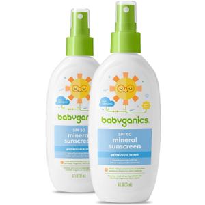Babyganics SPF 50 Baby Sunscreen Spray | UVA UVB Protection | Octinoxate & Oxybenzone Free | Water Resistant, Unscented, 6 Fl Oz (Pack of 2)