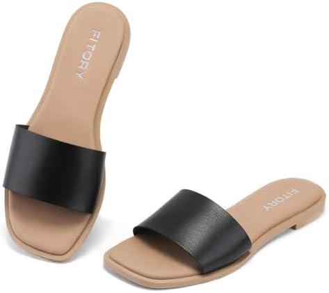 FITORY Women's Slide Sandals Fashion Square Open Toe with Cushioned Footbed Slippers for Beach Size, 6