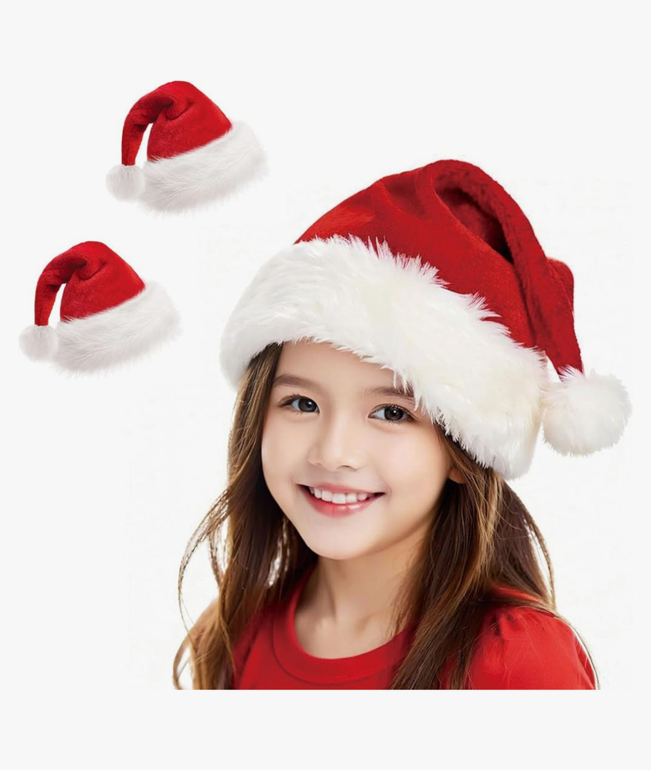 Christmas Hat, Santa Hats for Adults & Kids Red Velvet Comfort Extra Thicken Holiday Xmas Hat for New Year Festive Party