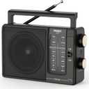 PRUNUS J03 AM FM Radio Portable Plug in Wall or AA Battery Operated for Home/Outdoor, Large Speaker Excellent Sound, Excellent Reception 19.5 ant, Large Tuning Knobs,Gifts for Seniors (Model AA Battery and AC Plug Black)