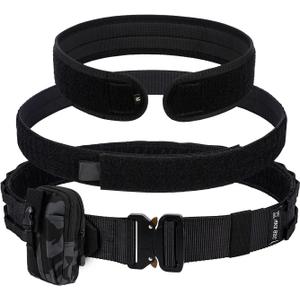 Tactical Belt with Buckle | Molle Belt | Security Utility Belt with Pouch | Heavy Duty Battle Belt with Premium Pouch (M 34" X 42", Black)