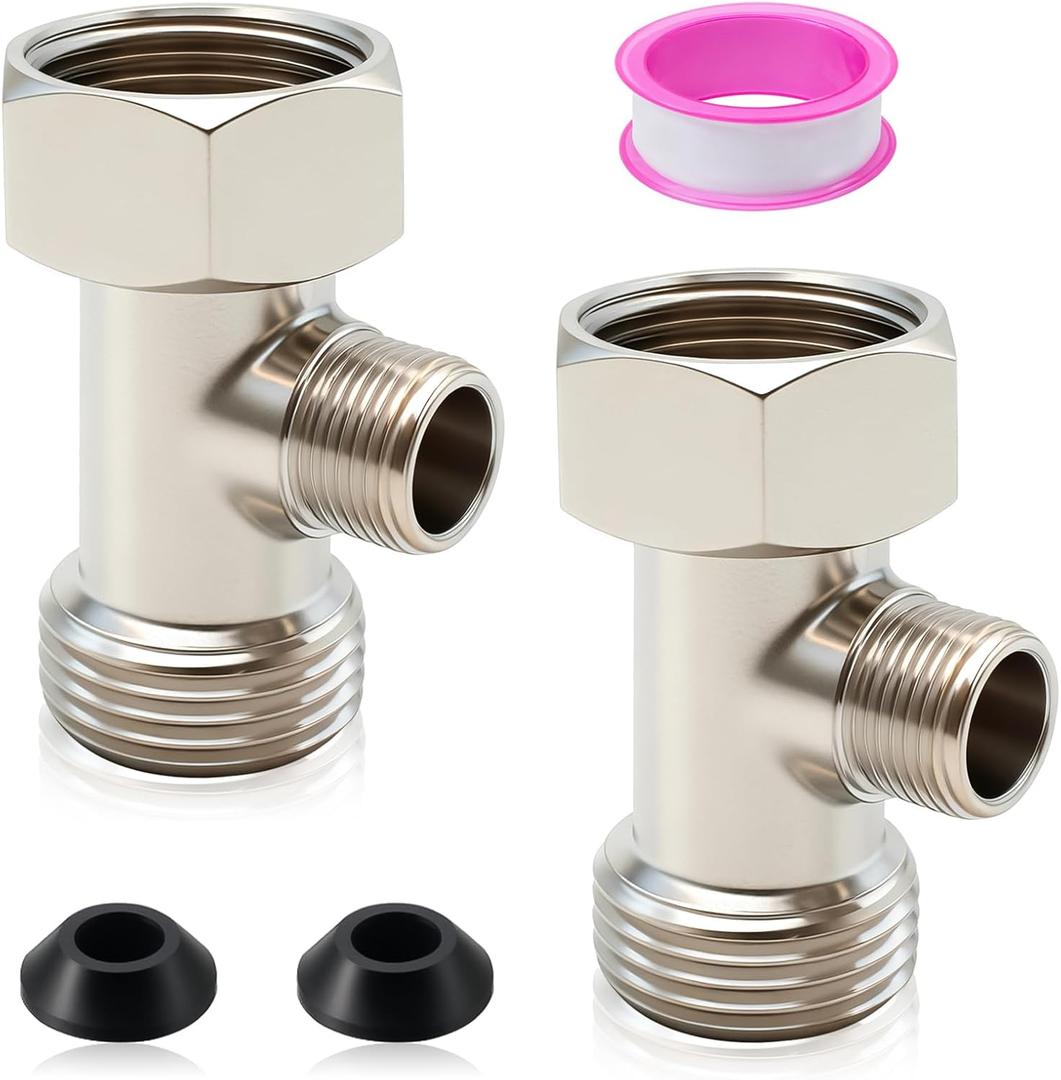 2 Pcs Bidet T Adapter, 7/8"x7/8"x3/8" Toilet Faucet Splitter, 3 Way T Valve Connector Universal Metal T-Adapter for Shower Toilet Bidet Attachment, Valve Hose Fitting Replacement Parts Accessories